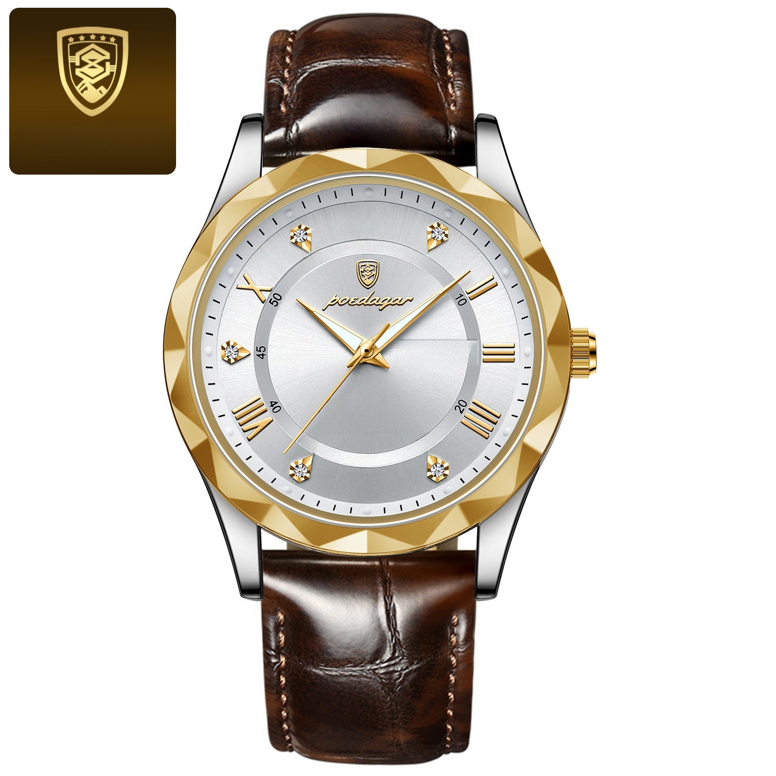 Men's Quartz Watch With Genuine Leather Strap, Round Dial, Tempered Glass Mirror, Pointer Display, And Pin Buckle