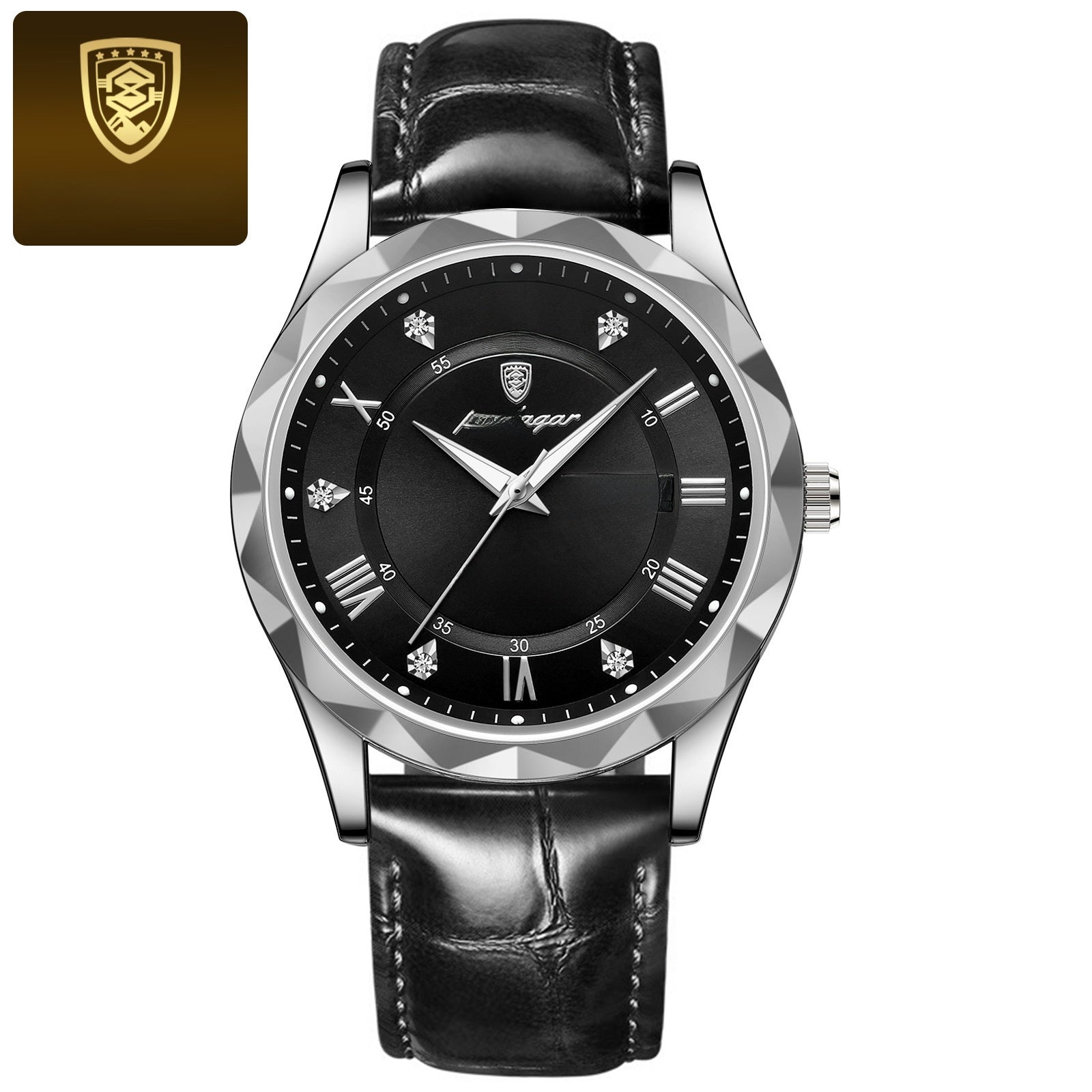 Men's Quartz Watch With Genuine Leather Strap, Round Dial, Tempered Glass Mirror, Pointer Display, And Pin Buckle