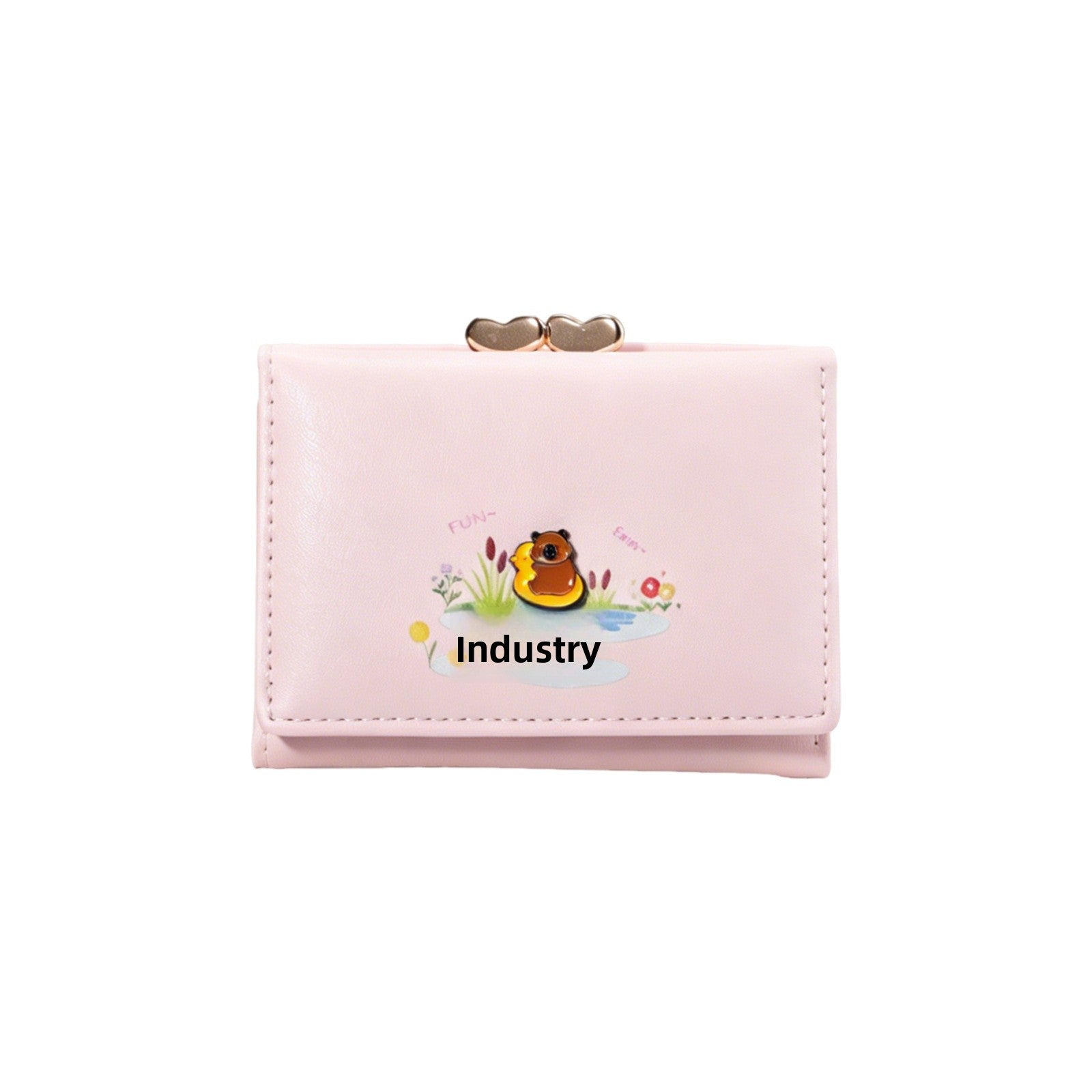 Duck Pattern Small Wallet For Women In PU Leather With Sewing Thread Detail, Lightweight And Stylish
