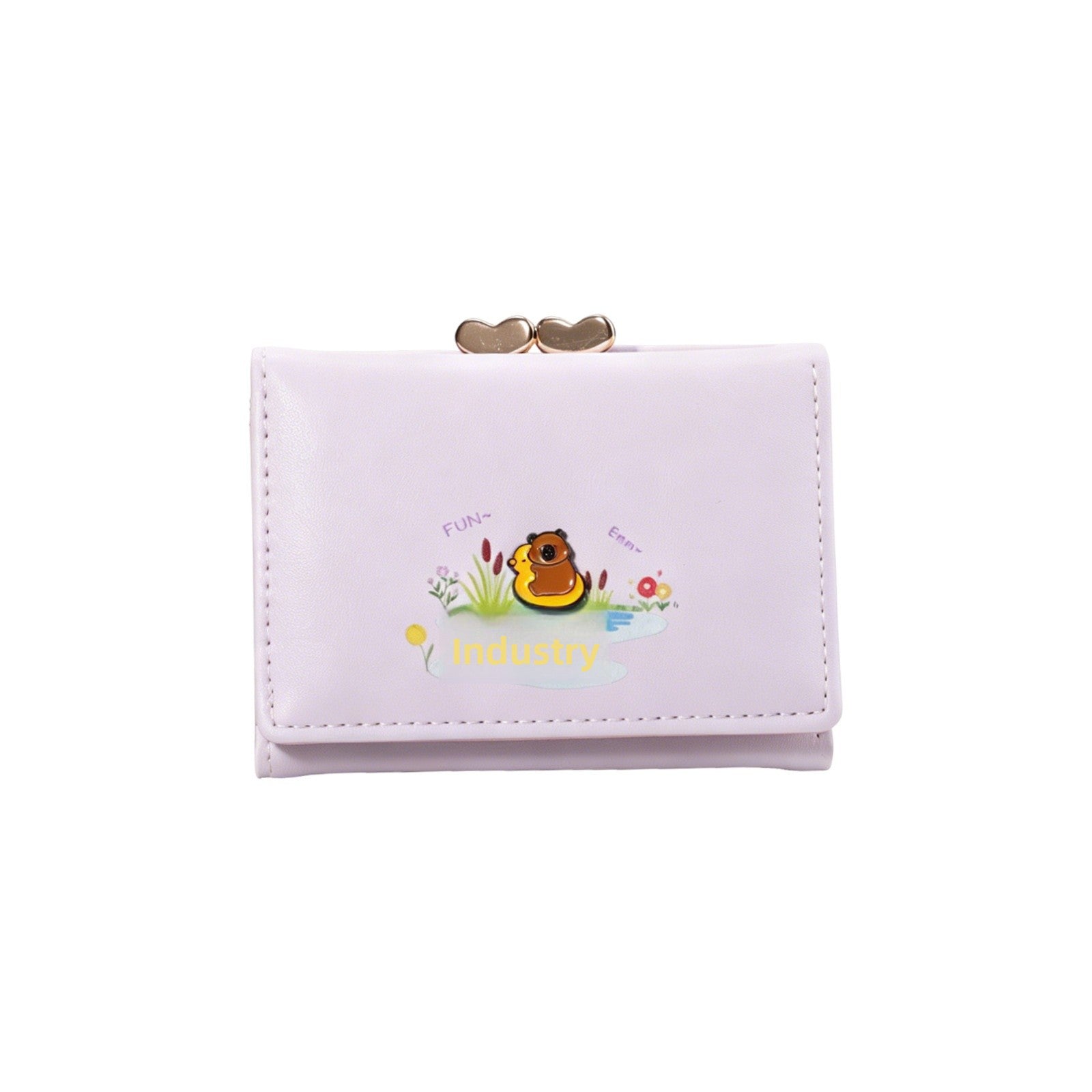 Duck Pattern Small Wallet For Women In PU Leather With Sewing Thread Detail, Lightweight And Stylish