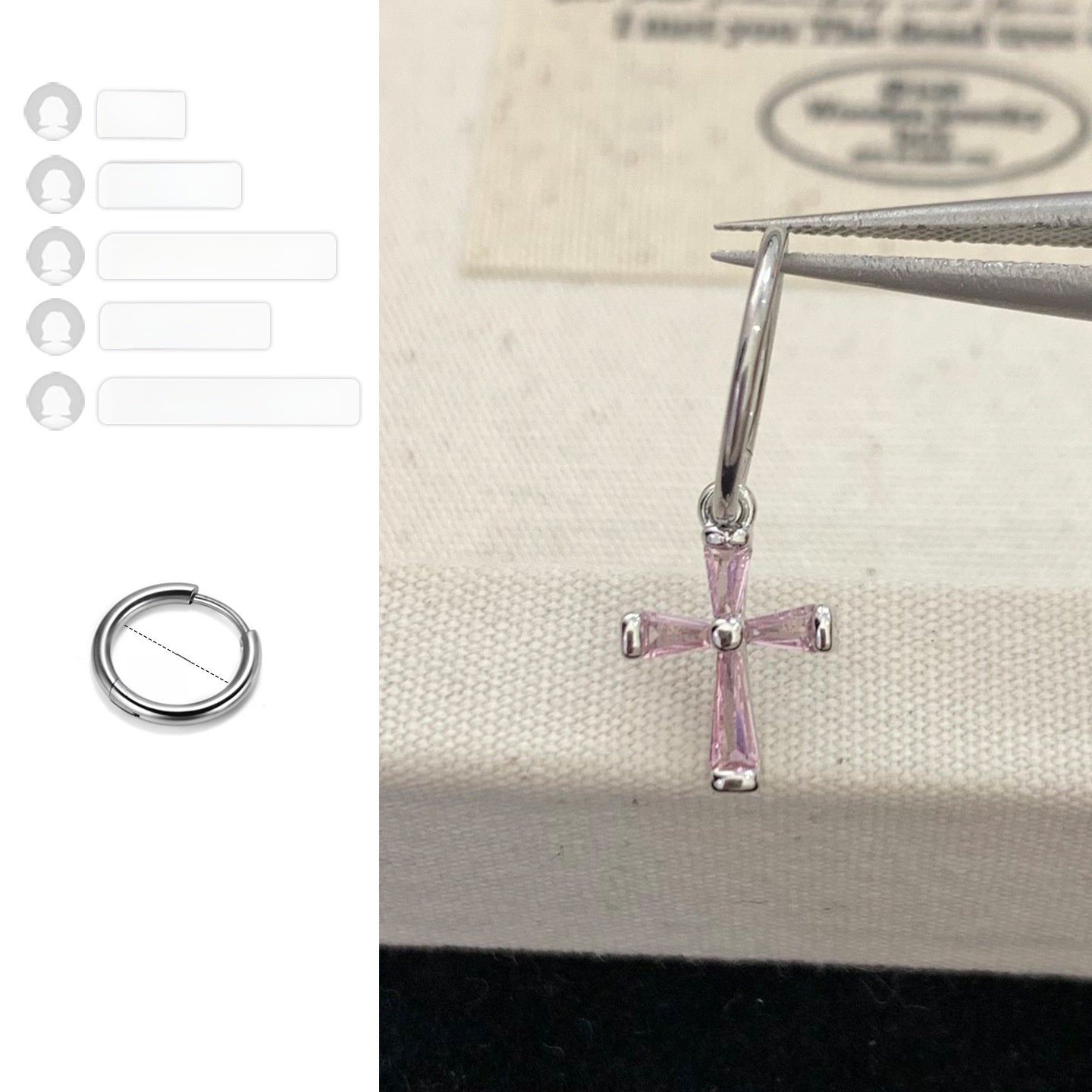 Cross Hoop Earrings With Titanium Steel Posts Featuring Zircon Inlay In Simple Style For Unisex