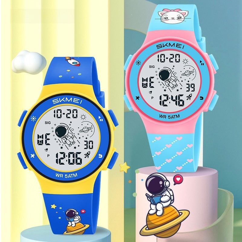 Children Unisex Electronic Watch With Round Dial, Plastic Mirror, Number Display, ABS Case, And TPU Strap