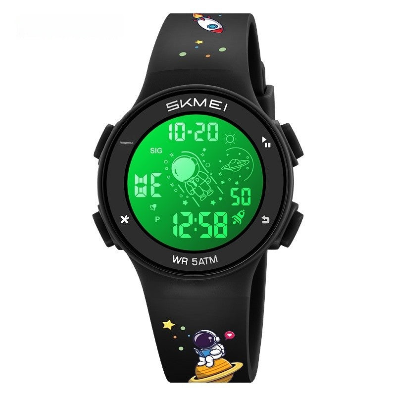 Children Unisex Electronic Watch With Round Dial, Plastic Mirror, Number Display, ABS Case, And TPU Strap