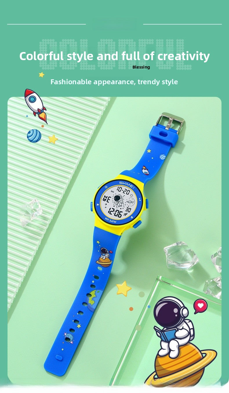 Children Unisex Electronic Watch With Round Dial, Plastic Mirror, Number Display, ABS Case, And TPU Strap