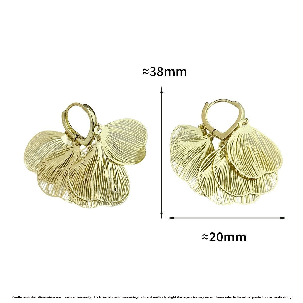 Ginkgo Leaf Tassel Earrings For Women In Gold Featuring Copper Ear Pins