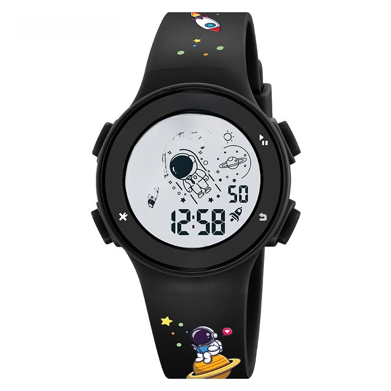 Children Unisex Electronic Watch With Round Dial, Plastic Mirror, Number Display, ABS Case, And TPU Strap