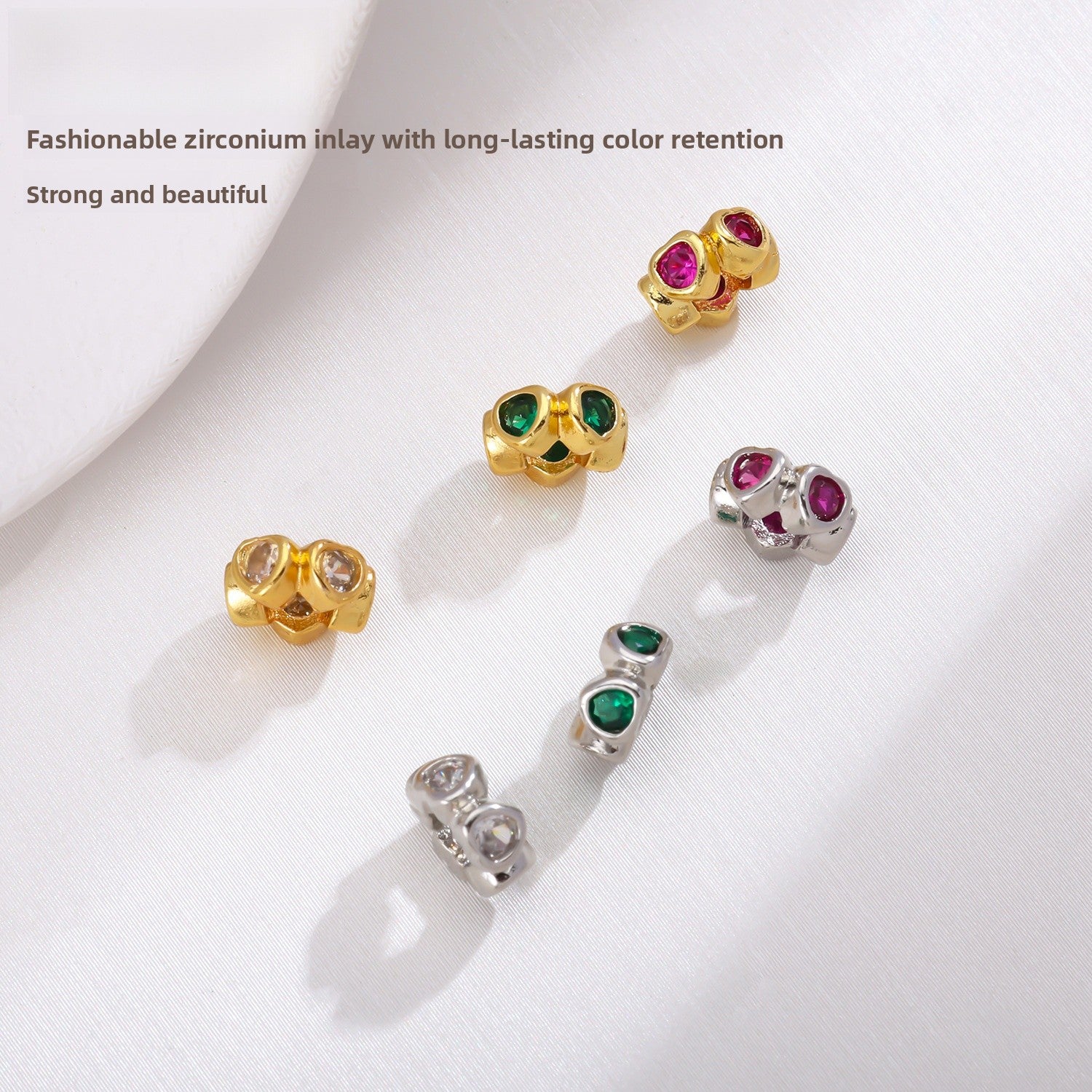 Geometric Copper Spacer Bars With 18K Real Gold Plated Electroplated Finish And Zircon Inlay, Hole Size 3~3.9mm