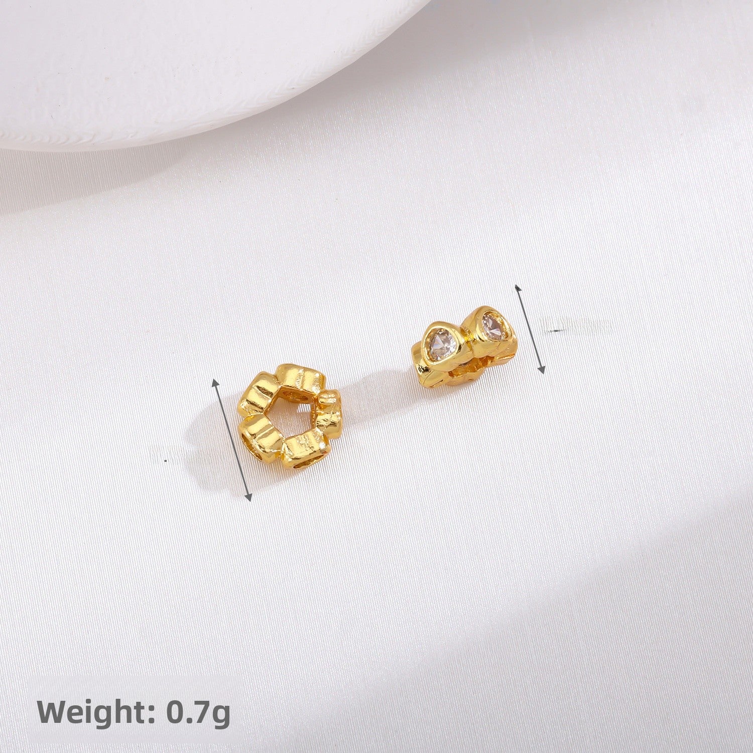 Geometric Copper Spacer Bars With 18K Real Gold Plated Electroplated Finish And Zircon Inlay, Hole Size 3~3.9mm