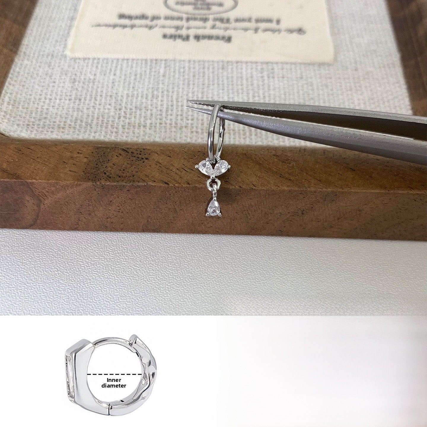 Heart Shape Hoop Earrings In Titanium Steel With Platinum Plated Finish And Zircon Inlay, 316L Stainless Steel Posts Unisex