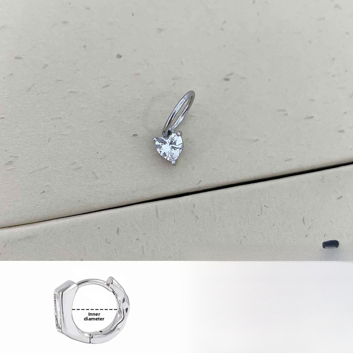 Heart Shape Hoop Earrings In 316L Stainless Steel With Zircon Inlay, Simple Style Unisex Design