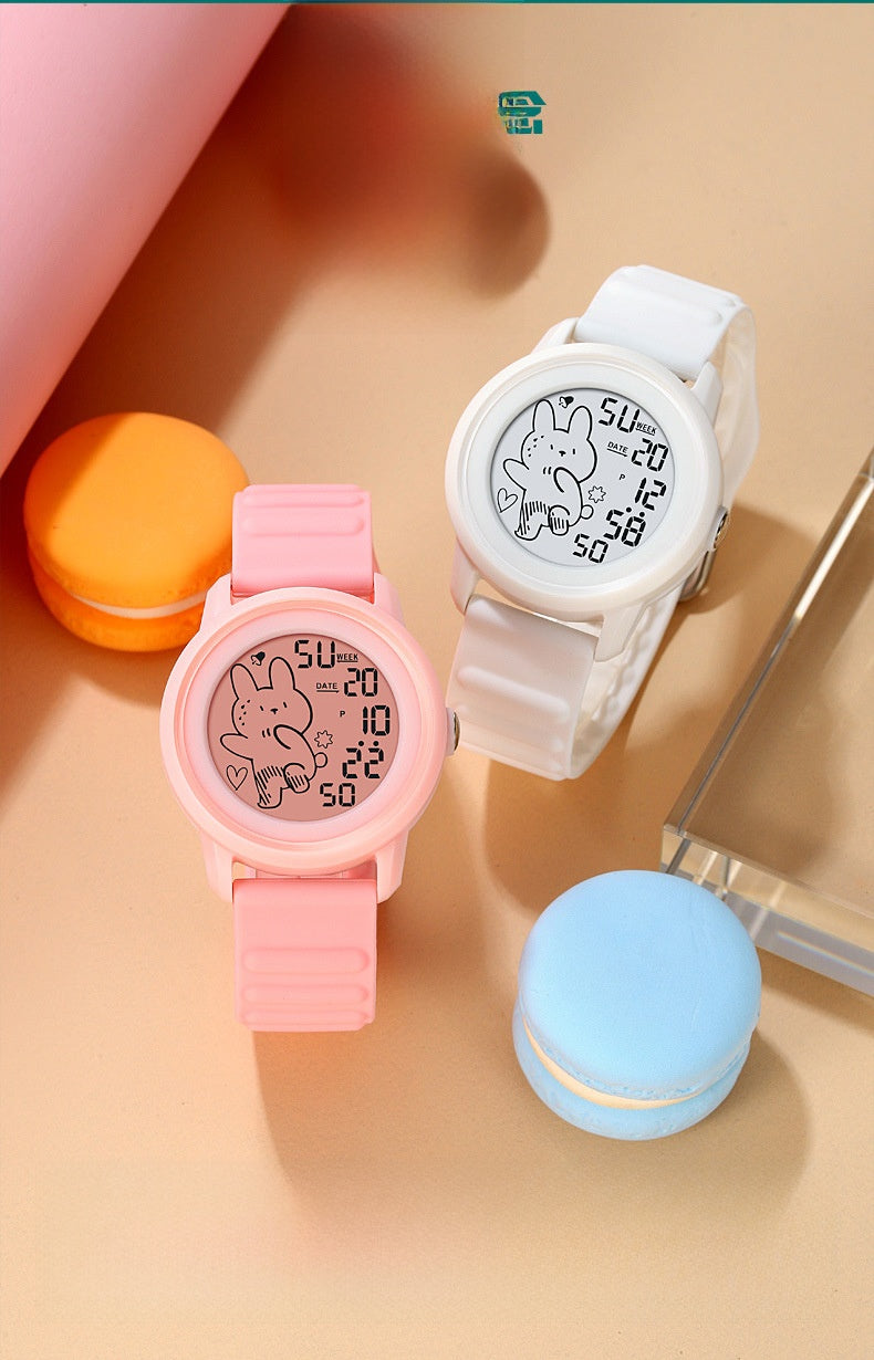 Children Unisex Electronic Watch With Round Dial, Plastic Mirror, Number Display, And Silica Gel Strap