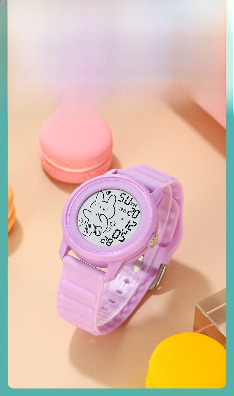 Children Unisex Electronic Watch With Round Dial, Plastic Mirror, Number Display, And Silica Gel Strap