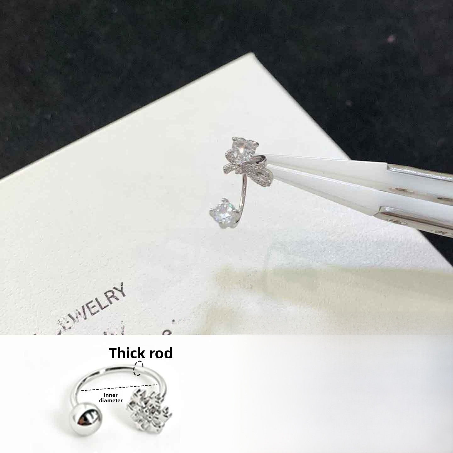 Asymmetrical Bow Tie Earrings In Titanium Steel With Zircon Inlay, Simple Style Unisex Design