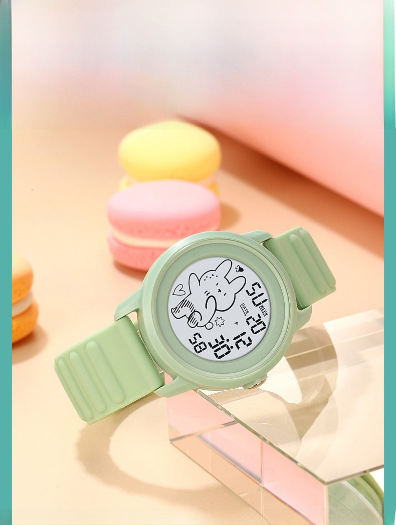 Children Unisex Electronic Watch With Round Dial, Plastic Mirror, Number Display, And Silica Gel Strap