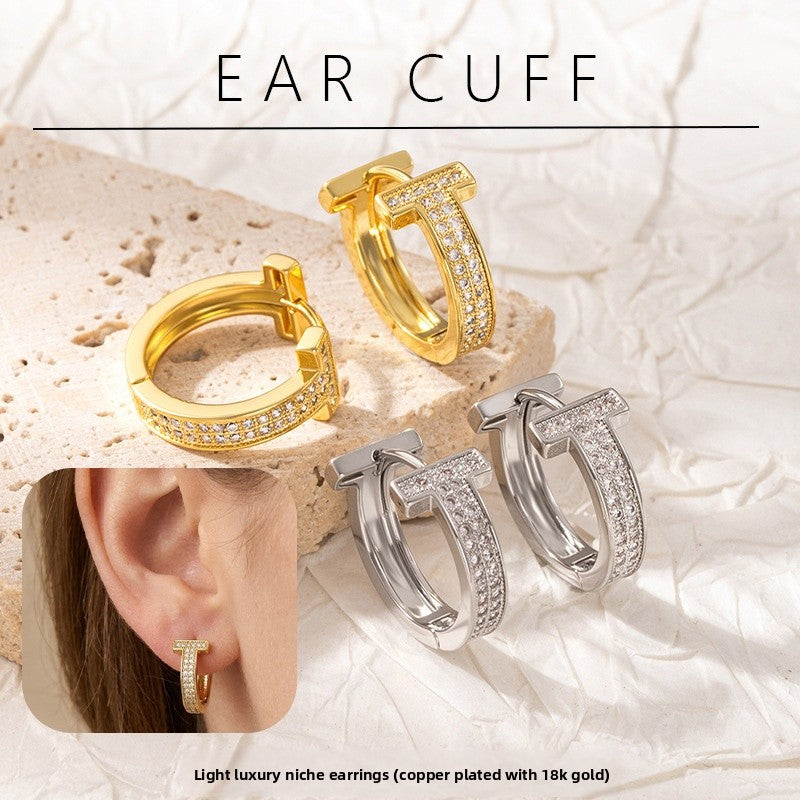 Luxurious Elaborate Round Hoop Earrings In Copper With Zircon Inlay, Unisex Design