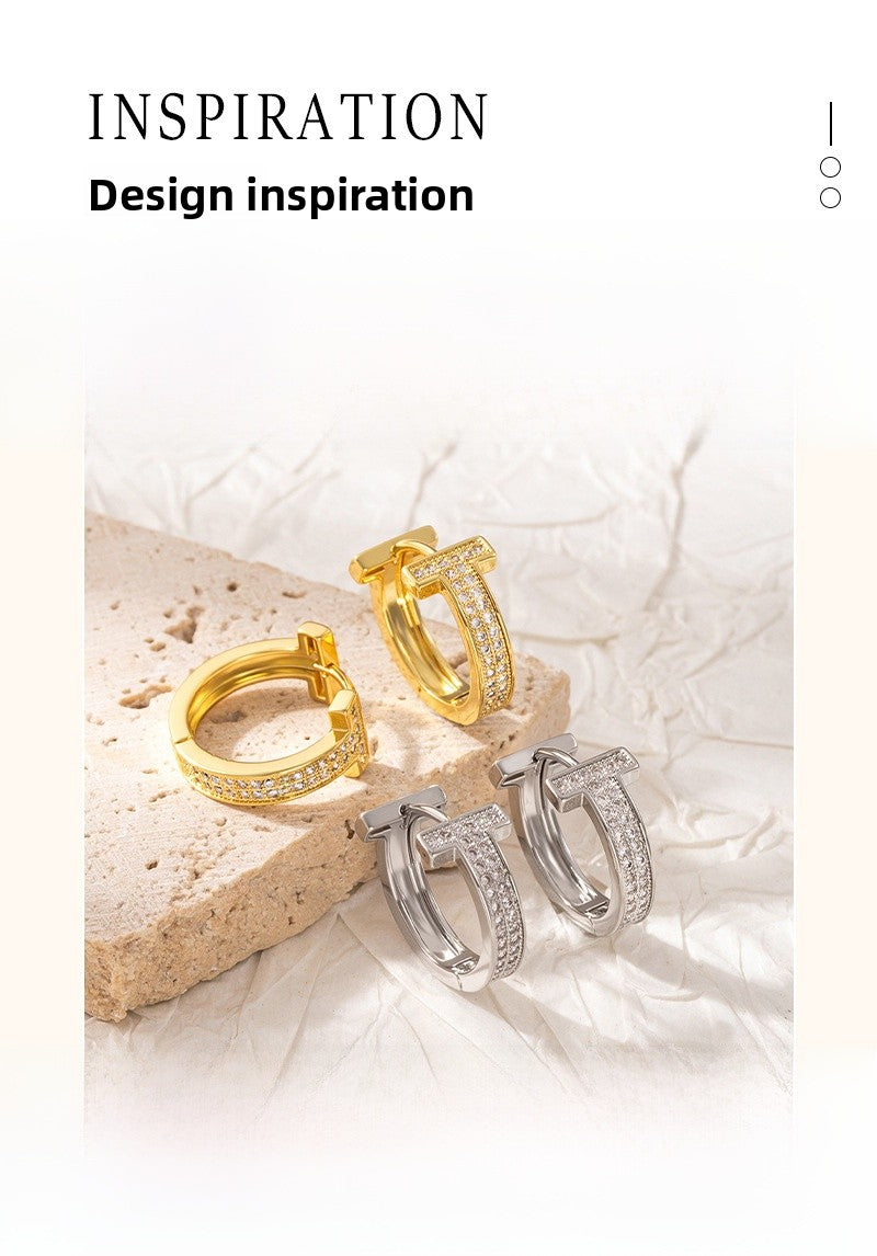 Luxurious Elaborate Round Hoop Earrings In Copper With Zircon Inlay, Unisex Design