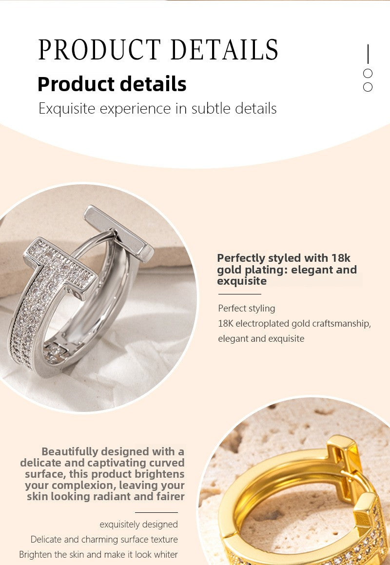 Luxurious Elaborate Round Hoop Earrings In Copper With Zircon Inlay, Unisex Design