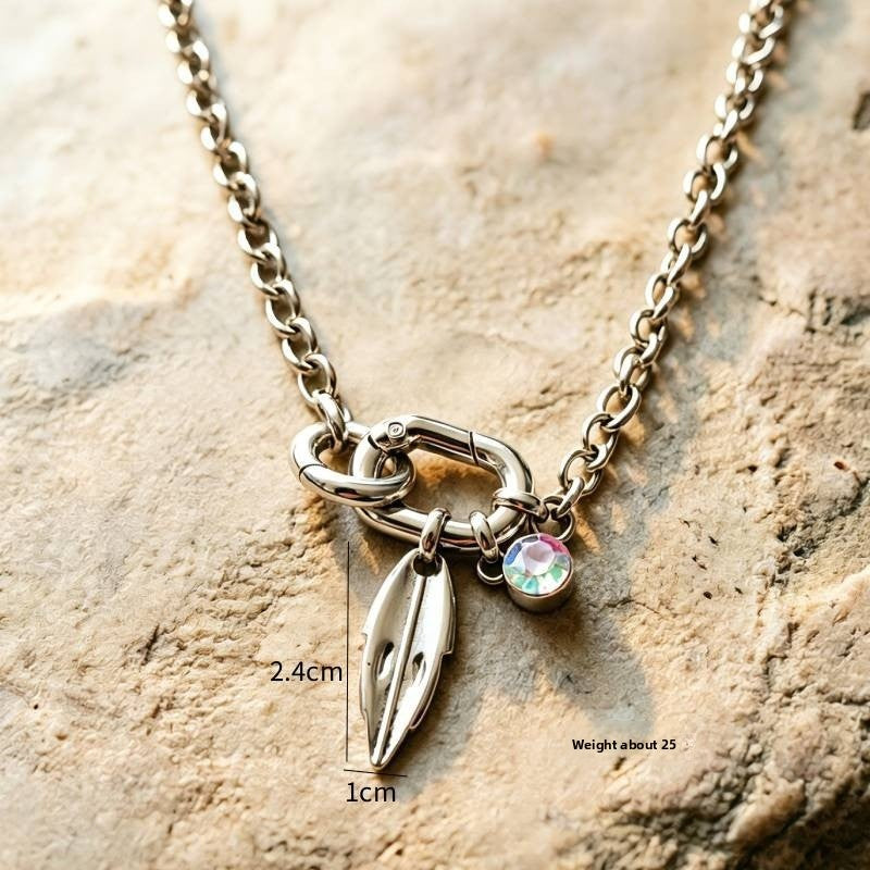 Bohemian Leaves Necklace For Women In Electroplated 304 Stainless Steel With Zircon Inlay