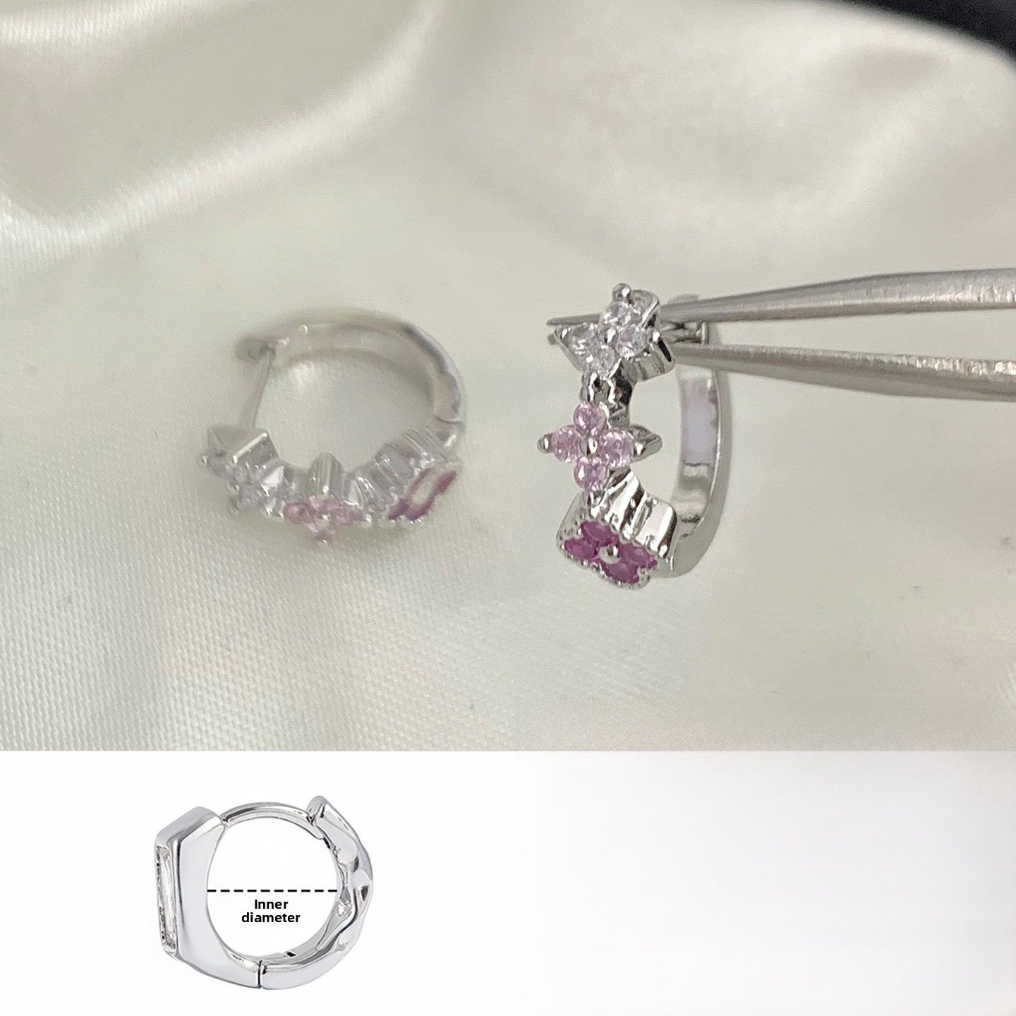 Lucky Heart Stud Earrings In Titanium Steel With Platinum Plated Finish And Zircon Inlay, Unisex Design
