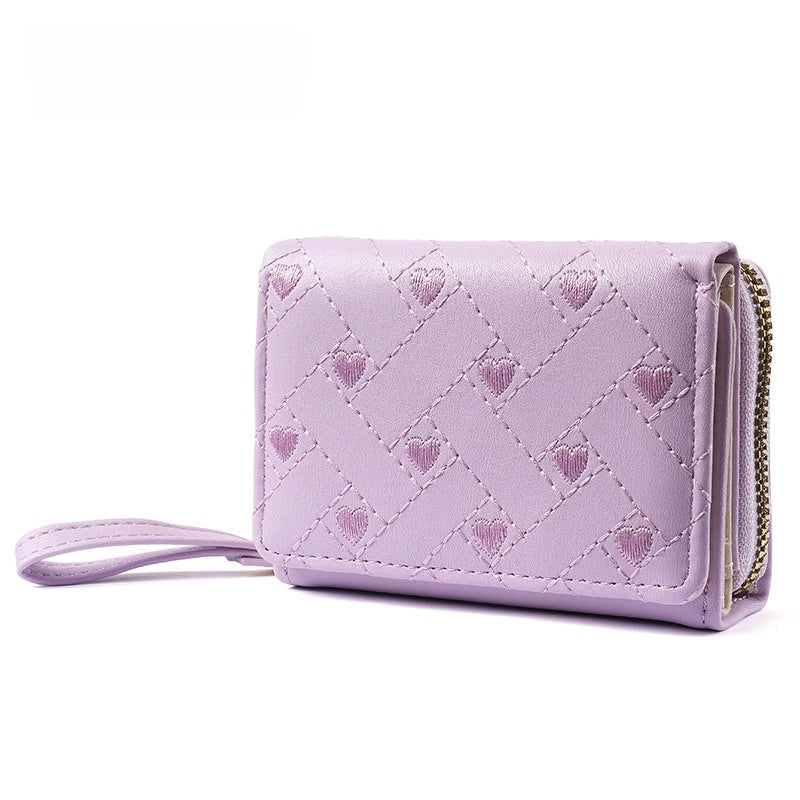 Heart Shape Women’s Card Holder In Pu Leather Featuring Embroidery Detail