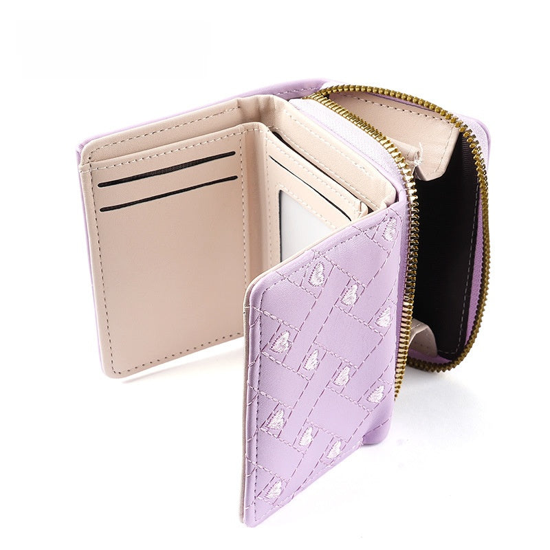 Heart Shape Women’s Card Holder In Pu Leather Featuring Embroidery Detail