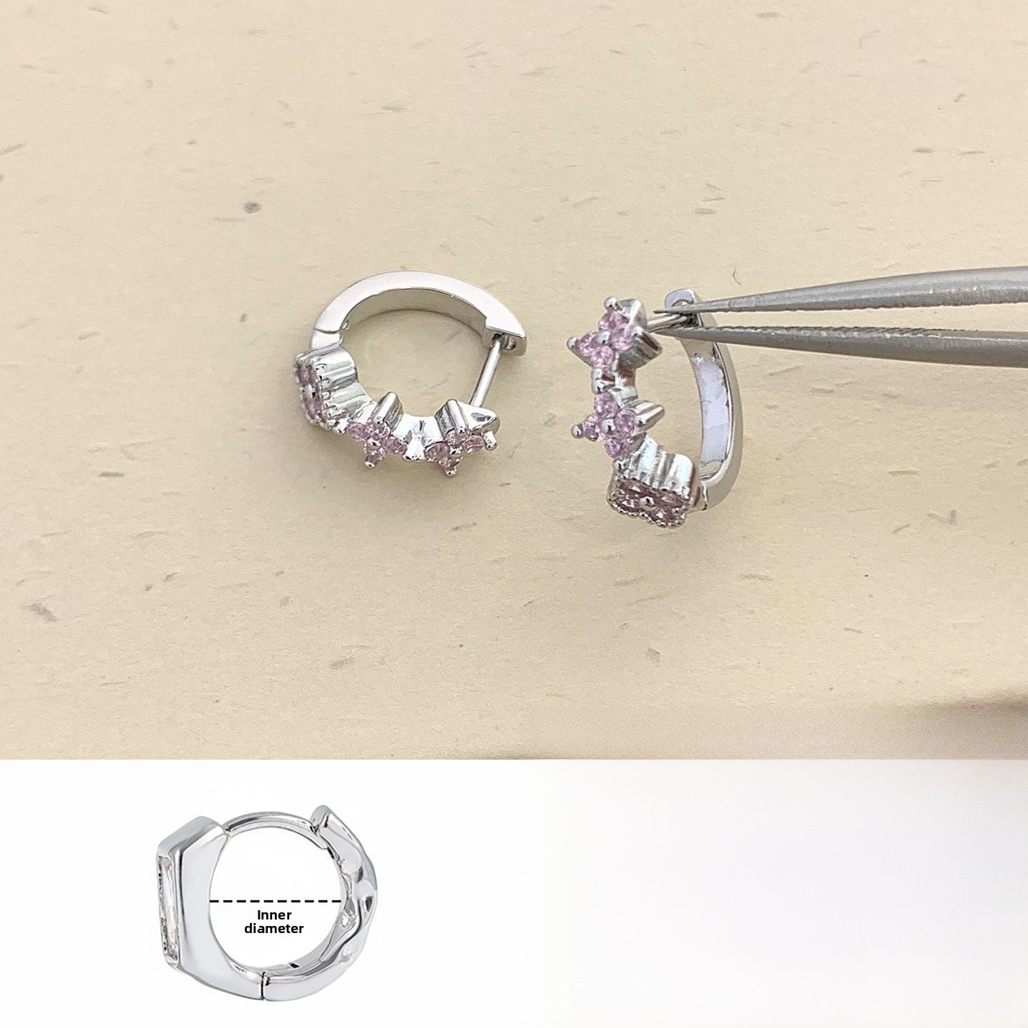 Lucky Heart Stud Earrings In Titanium Steel With Platinum Plated Finish And Zircon Inlay, Unisex Design