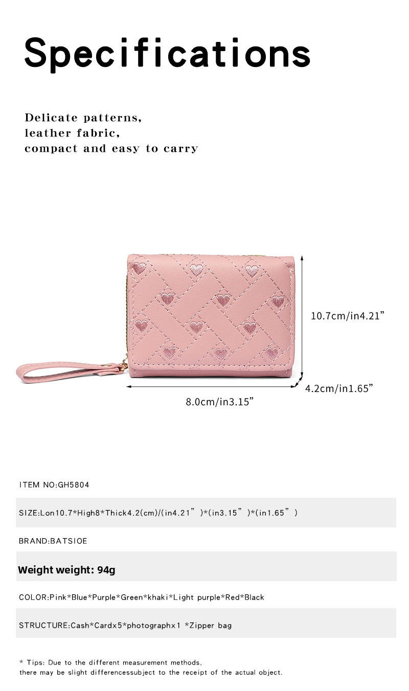 Heart Shape Women’s Card Holder In Pu Leather Featuring Embroidery Detail