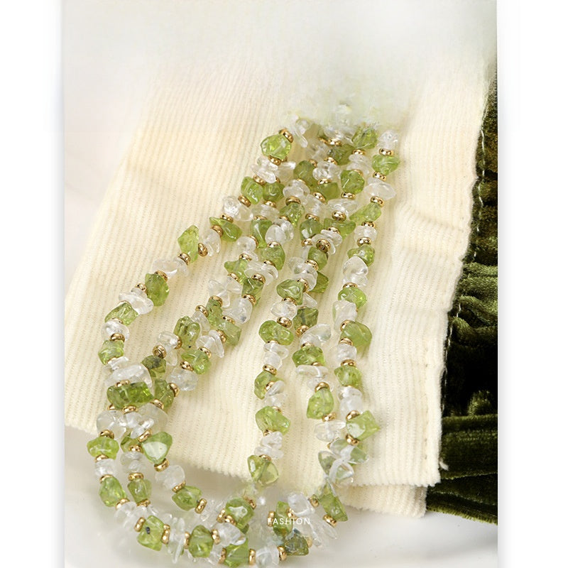 Elegant Olive Green Crystal Necklace For Women With White Crystal Inlay And Alloy Beading Craft