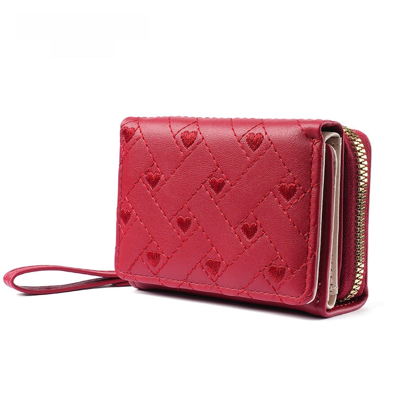 Heart Shape Women’s Card Holder In Pu Leather Featuring Embroidery Detail