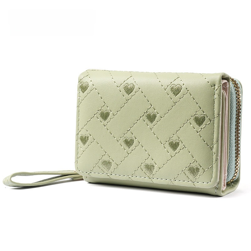 Heart Shape Women’s Card Holder In Pu Leather Featuring Embroidery Detail
