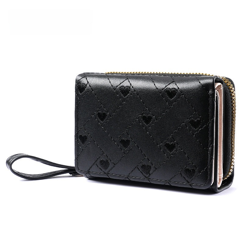 Heart Shape Women’s Card Holder In Pu Leather Featuring Embroidery Detail