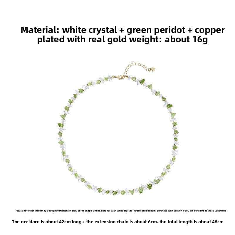 Elegant Olive Green Crystal Necklace For Women With White Crystal Inlay And Alloy Beading Craft