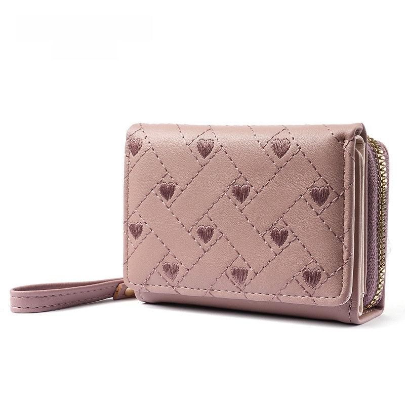 Heart Shape Women’s Card Holder In Pu Leather Featuring Embroidery Detail