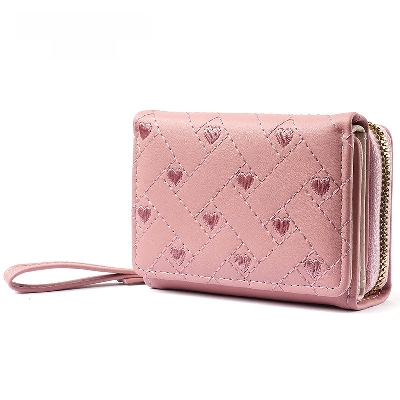 Heart Shape Women’s Card Holder In Pu Leather Featuring Embroidery Detail