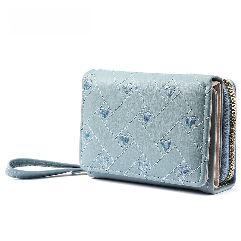 Heart Shape Women’s Card Holder In Pu Leather Featuring Embroidery Detail