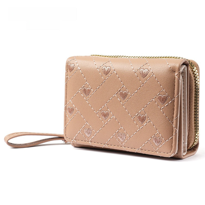Heart Shape Women’s Card Holder In Pu Leather Featuring Embroidery Detail