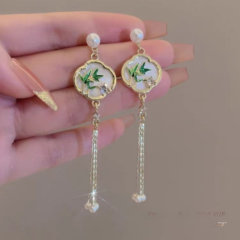 Green Tassel Earrings For Women Featuring Alloy Craft With 304 Stainless Steel Ear Pins