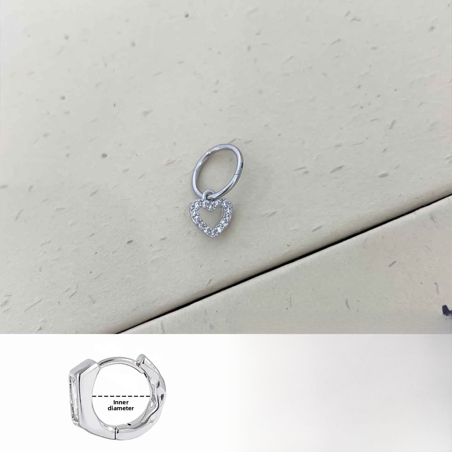 Heart Shape Hoop Earrings In Titanium Steel With Zircon Inlay, Bezel Setting, Featuring 316L Stainless Steel Posts For Unisex Wear
