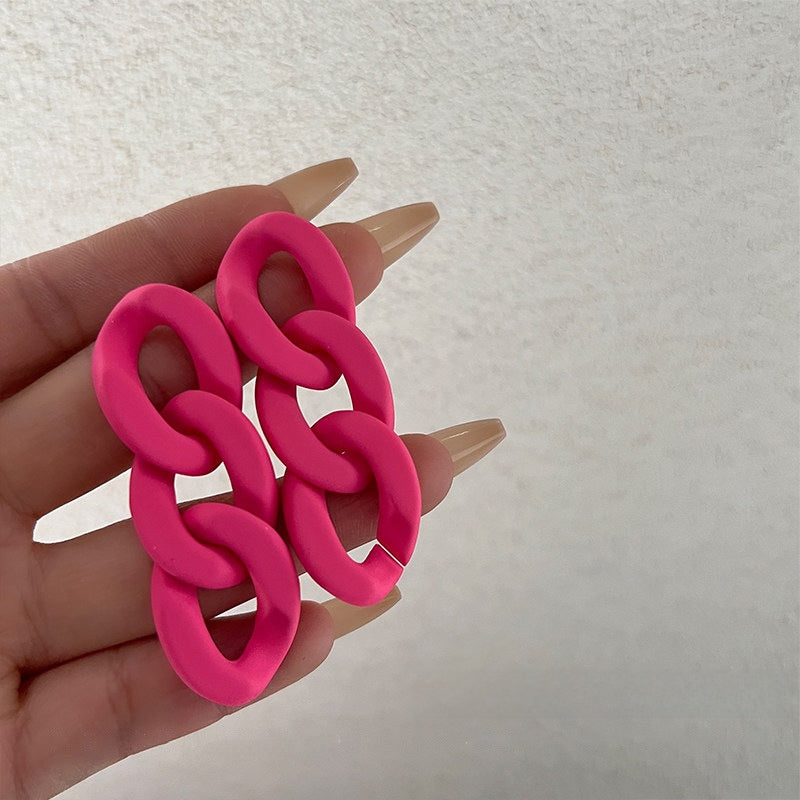 Geometric Rose Red Earrings For Women Featuring Copper Ear Pins And Sweet Style In Alloy Material