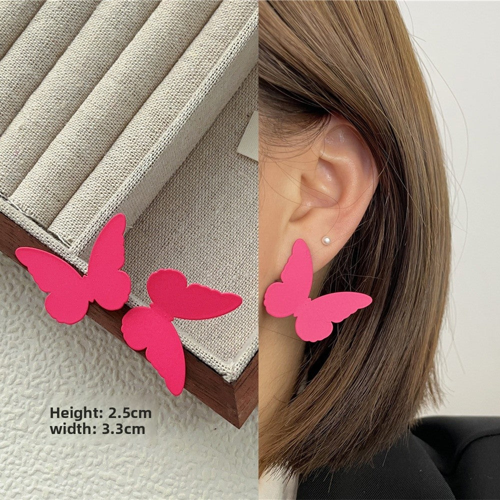 Geometric Rose Red Earrings For Women Featuring Copper Ear Pins And Sweet Style In Alloy Material