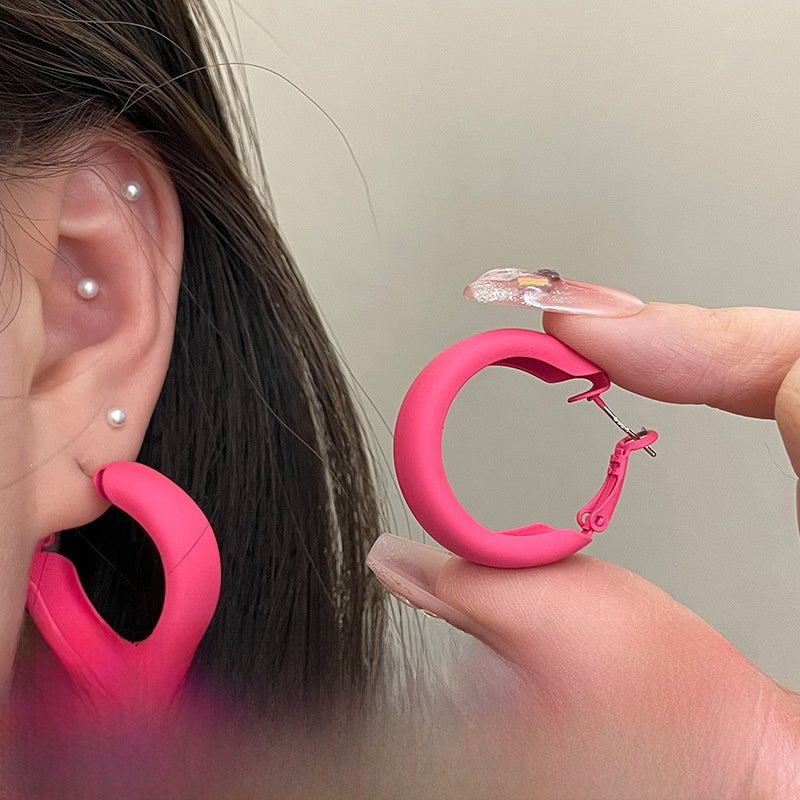 Geometric Rose Red Earrings For Women Featuring Copper Ear Pins And Sweet Style In Alloy Material