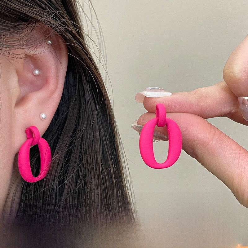 Geometric Rose Red Earrings For Women Featuring Copper Ear Pins And Sweet Style In Alloy Material