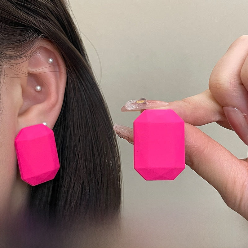 Geometric Rose Red Earrings For Women Featuring Copper Ear Pins And Sweet Style In Alloy Material