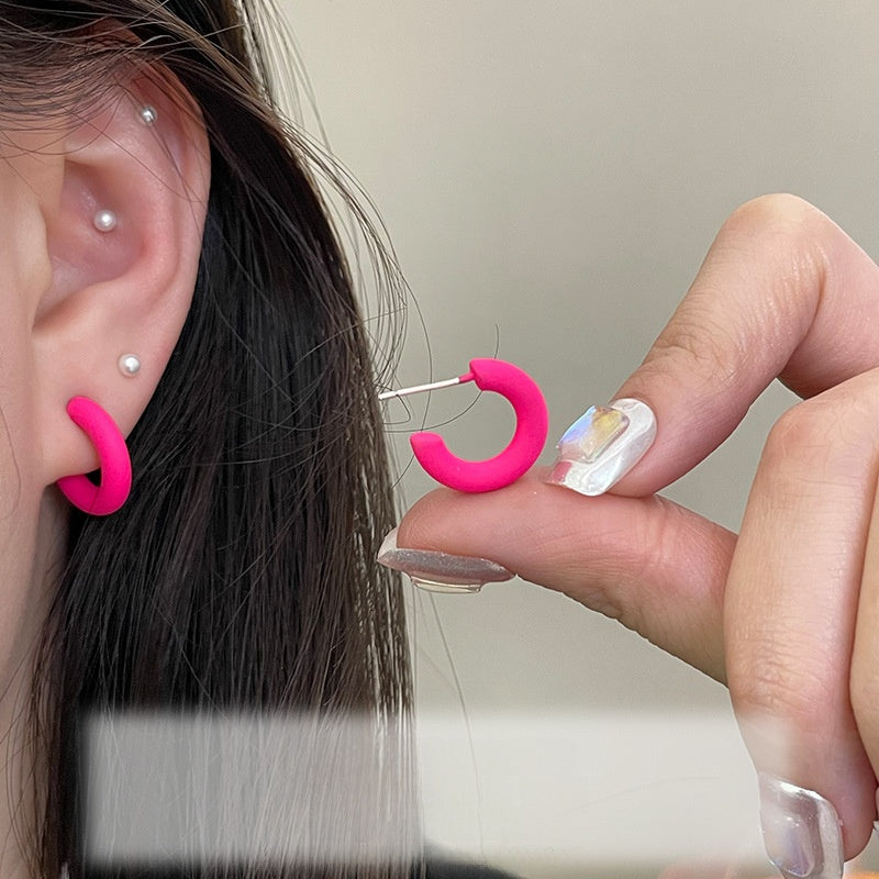 Geometric Rose Red Earrings For Women Featuring Copper Ear Pins And Sweet Style In Alloy Material