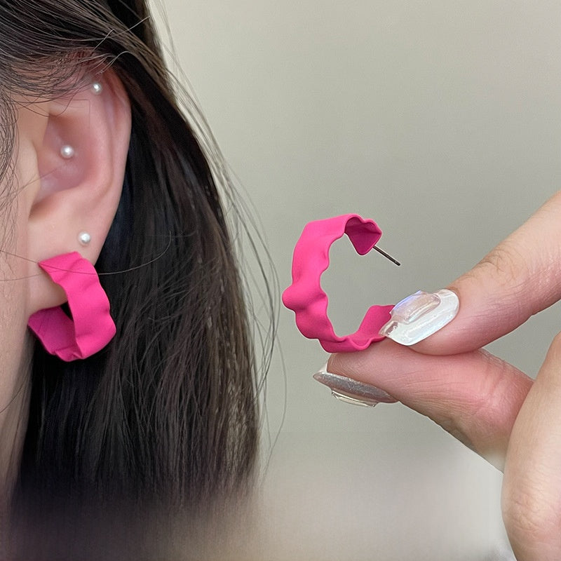 Geometric Rose Red Earrings For Women Featuring Copper Ear Pins And Sweet Style In Alloy Material