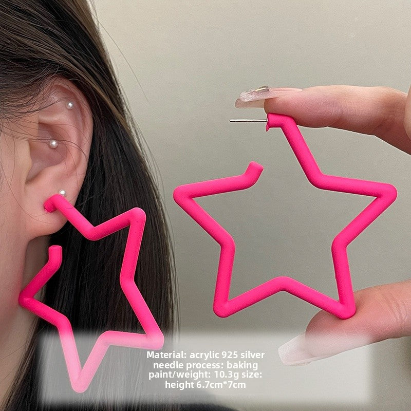 Geometric Rose Red Earrings For Women Featuring Copper Ear Pins And Sweet Style In Alloy Material