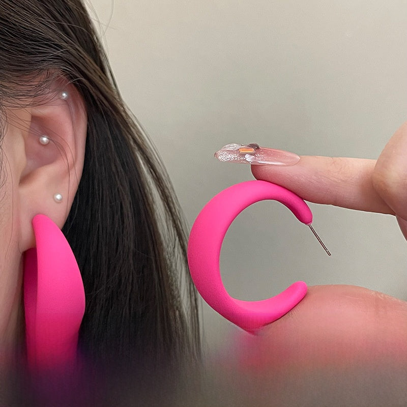 Geometric Rose Red Earrings For Women Featuring Copper Ear Pins And Sweet Style In Alloy Material