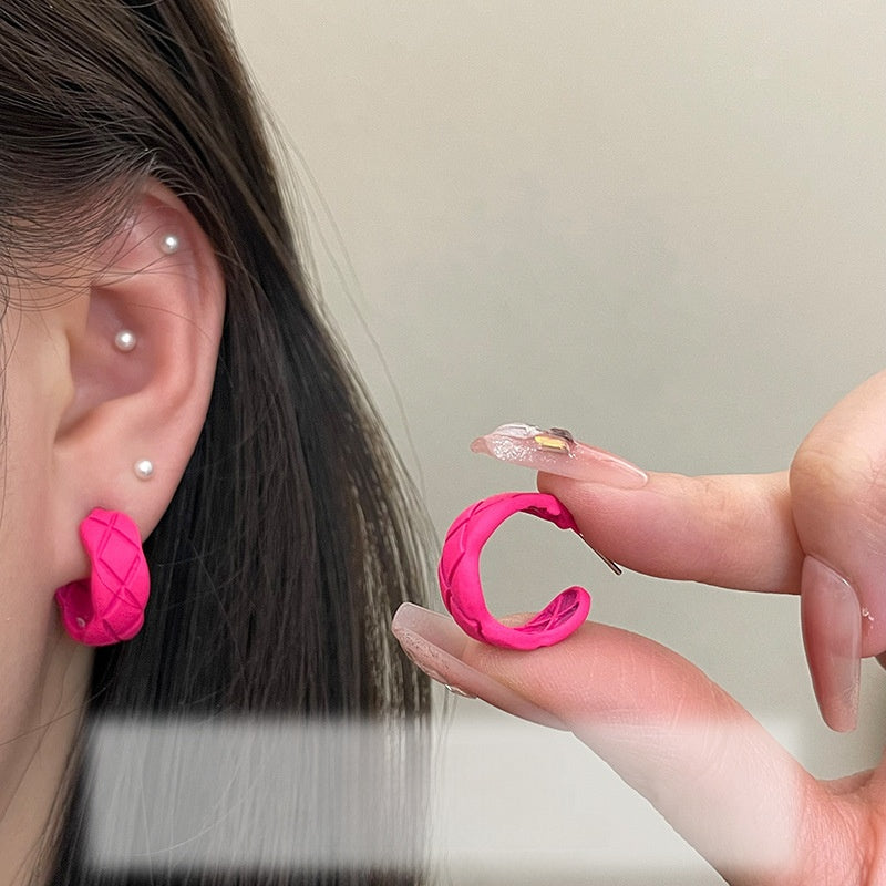 Geometric Rose Red Earrings For Women Featuring Copper Ear Pins And Sweet Style In Alloy Material