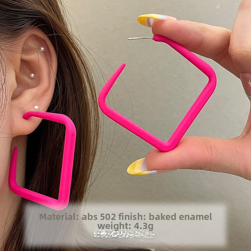 Geometric Rose Red Earrings For Women Featuring Copper Ear Pins And Sweet Style In Alloy Material