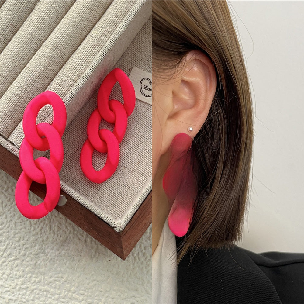 Geometric Rose Red Earrings For Women Featuring Copper Ear Pins And Sweet Style In Alloy Material